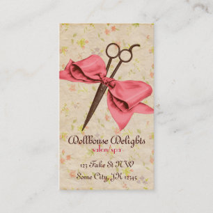 Carte De Visite cheveux giri vintage styliste arc rose ciseaux flo