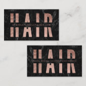 Carte De Visite Cheveux modernes découpés rose or marbre noir (Devant / Derrière)