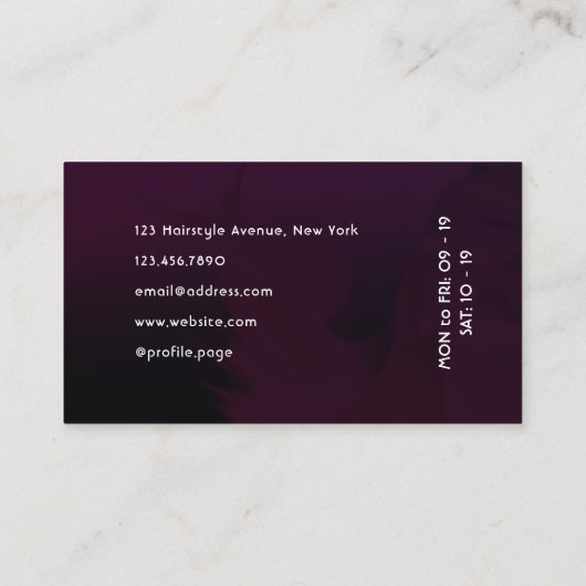 Carte De Visite Cheveux noir rose pourpre (Dos)