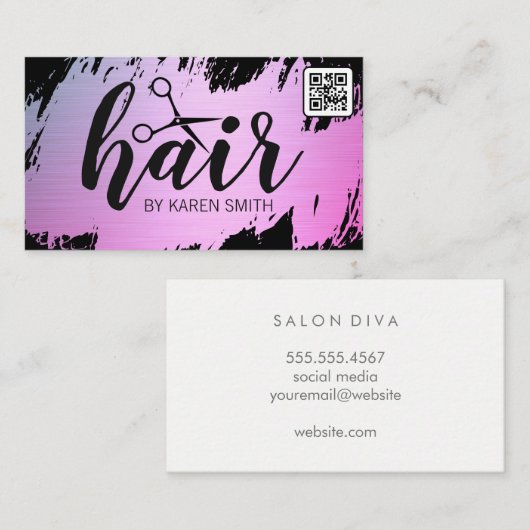 Carte De Visite CHEVEUX | Or brossé | Code QR (Devant / Derrière)