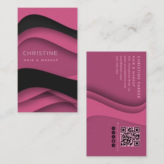 Carte De Visite Cheveux rose moderne et beauté Code Qr (Devant / Derrière)