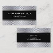 Carte De Visite Chevron et Parties scintillant d'argent métallique (Devant / Derrière)