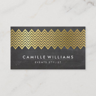 Carte De Visite CHEVRON MODERNE motif feuille or gris tableau noir