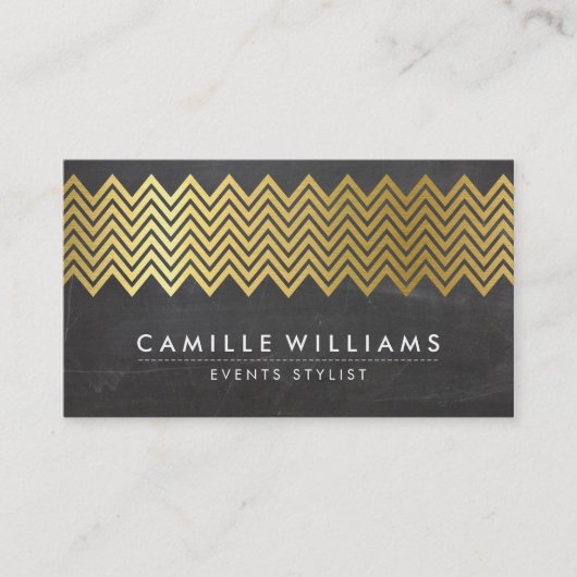 Carte De Visite CHEVRON MODERNE motif feuille or gris tableau noir (Devant)