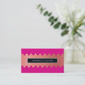 Carte De Visite CHEVRON MODERNE MOTIF or tendance rose vif (Debout devant)