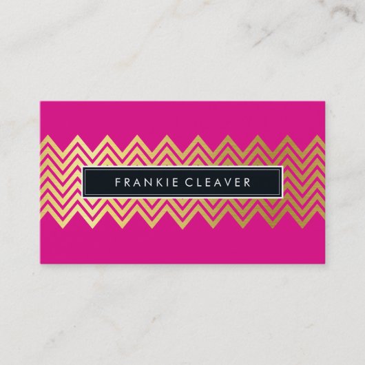 Carte De Visite CHEVRON MODERNE MOTIF or tendance rose vif (Devant)