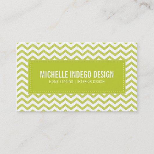 CARTE DE VISITE chevron motif vert citron (Devant)