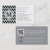 Carte De Visite Chevron Noir tendance Zigzag Monogram coiffeuse (Devant / Derrière)