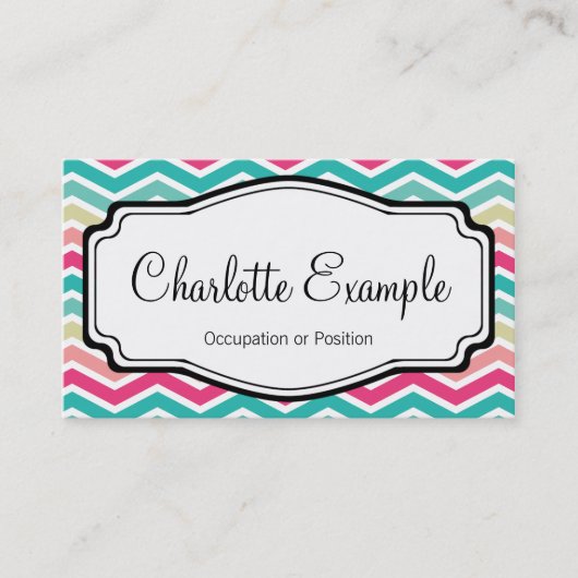 Carte De Visite Chevron personnel rose Turquoise (Devant)
