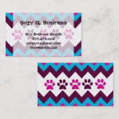 Carte De Visite Chevron Pink Turquoise Chiot Empreintes de pattes  (Devant / Derrière)
