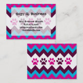 Carte De Visite Chevron Pink Turquoise Chiot Empreintes de pattes (Devant / Derrière)