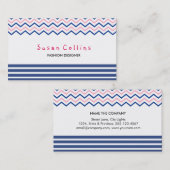 Carte De Visite Chevron rayé propre mode Bleu simple (Devant / Derrière)