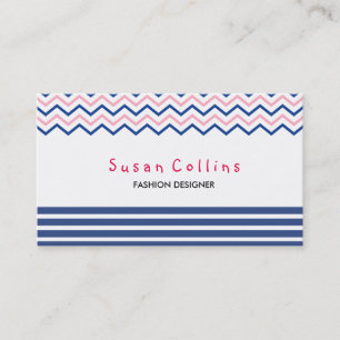 Carte De Visite Chevron rayé propre mode Bleu simple