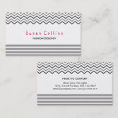 Carte De Visite Chevron rayé Propre Mode Gris Simple (Devant / Derrière)