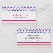 Carte De Visite Chevron rayé propre mode rose simple (Devant / Derrière)