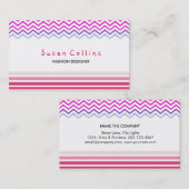 Carte De Visite Chevron rayé propre mode rose simple (Devant / Derrière)