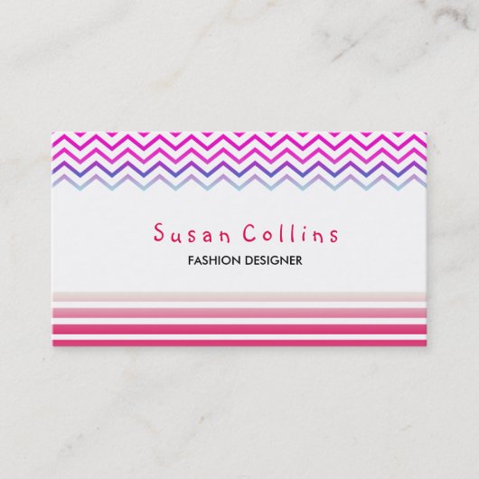 Carte De Visite Chevron rayé propre mode rose simple (Devant)