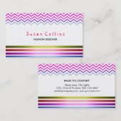 Carte De Visite Chevron rayé propre mode rose simple (Devant / Derrière)