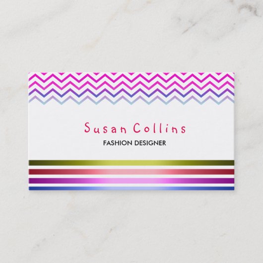 Carte De Visite Chevron rayé propre mode rose simple (Devant)