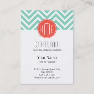 Carte De Visite Chevron vert à la menthe et monogramme orange
