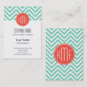 Carte De Visite Chevron vert à la menthe et monogramme orange (Devant / Derrière)