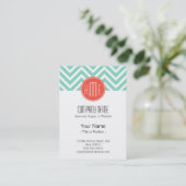 Carte De Visite Chevron vert à la menthe et monogramme orange (Debout devant)