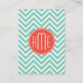 Carte De Visite Chevron vert à la menthe et monogramme orange (Dos)