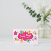 Carte De Visite Chevron Zigzag Cadre de Doodle Floral Rose (Debout devant)