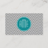 Carte De Visite Chevrons turquoises au charbon de bois Monogramme (Devant)