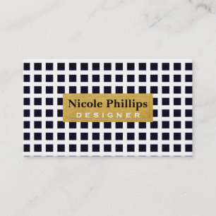 Carte de visite chic à carrés noirs sur fond blanc