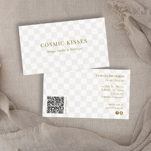 Carte De Visite Chic À damiers Tan QR Code Branding Moderne