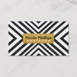 Carte de visite chic à lignes géométriques noir et