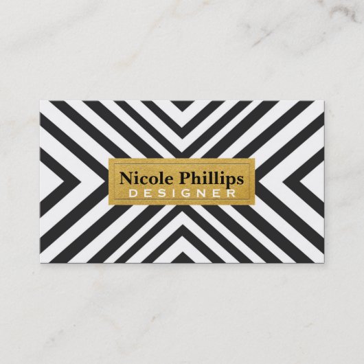 Carte de visite chic à lignes géométriques noir et (Devant)