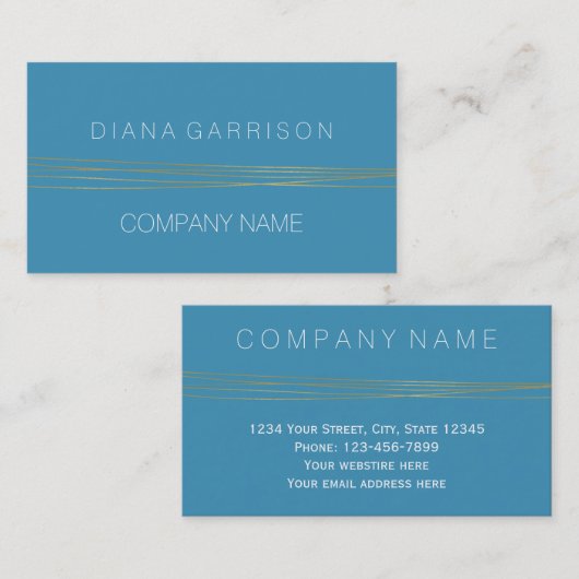 Carte De Visite Chic Aqua Blue Gold Elegant Abstrait (Devant / Derrière)