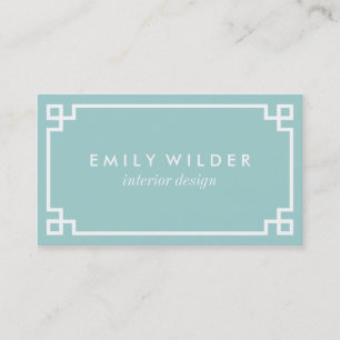 Carte De Visite Chic Aqua et White Greek Key
