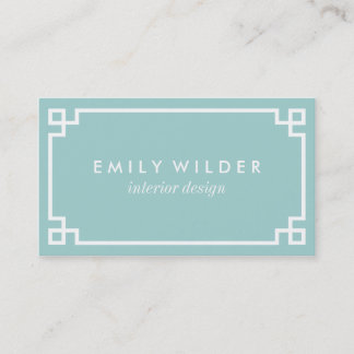Carte De Visite Chic Aqua et White Greek Key