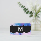 Carte De Visite Chic Aquarelle bleu violet émaillé avec Monogramme (Debout devant)