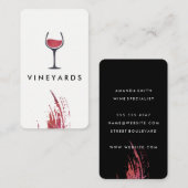 Carte De Visite Chic Aquarelle Brush Strot et verre de vin rustiqu (Devant / Derrière)