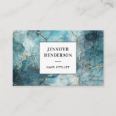 Carte De Visite Chic Aquarelle Marbre Bleu Or Noir Typographie (Devant)