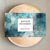 Carte De Visite Chic Aquarelle Marbre Bleu Or Noir Typographie