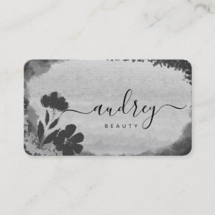 Carte De Visite Chic Aquarelle noir et blanc signature florale