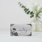 Carte De Visite Chic Aquarelle noir et blanc signature florale (Debout devant)