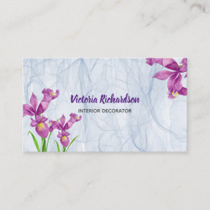 Carte De Visite Chic Aquarelle Purple Irises Floral Organza Cloche