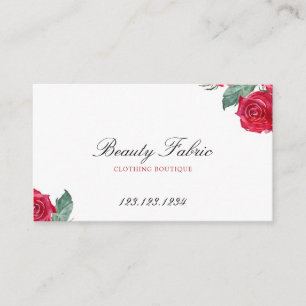 Carte De Visite Chic Aquarelle Roses rouges Boutique de vêtements