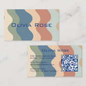 Carte de visite chic avec code QR à rayures vagues (Devant / Derrière)