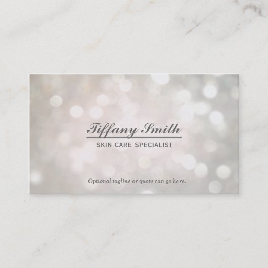 Carte de visite chic avec effet bokeh blanc scinti (Devant)