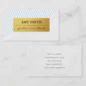 Carte De Visite Chic Bébé Bleu Blancs Faux Métallo Or (Devant / Derrière)