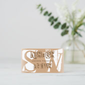 Carte De Visite Chic beige et blanc avec initiales élégant (Debout devant)