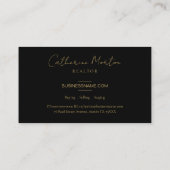 Carte De Visite Chic Black and Gold Luxury Real Estate (Dos)