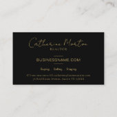 Carte De Visite Chic Black and Gold Script Luxe Immobilier (Dos)
